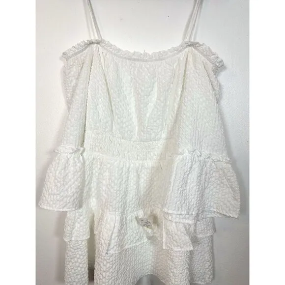 NWT le lis OFF SHOULDER BELL SLEEVE TIERED RUFFLE DRESS Size M White Summer Midi