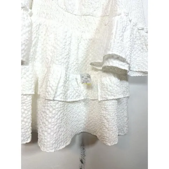 NWT le lis OFF SHOULDER BELL SLEEVE TIERED RUFFLE DRESS Size M White Summer Midi