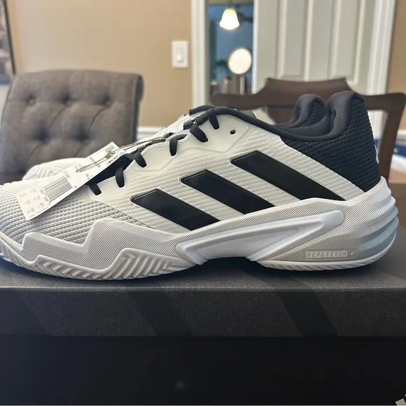 NWT Mens Adidas Barricade 13 M White and Black Tennis Shoes size (12)
