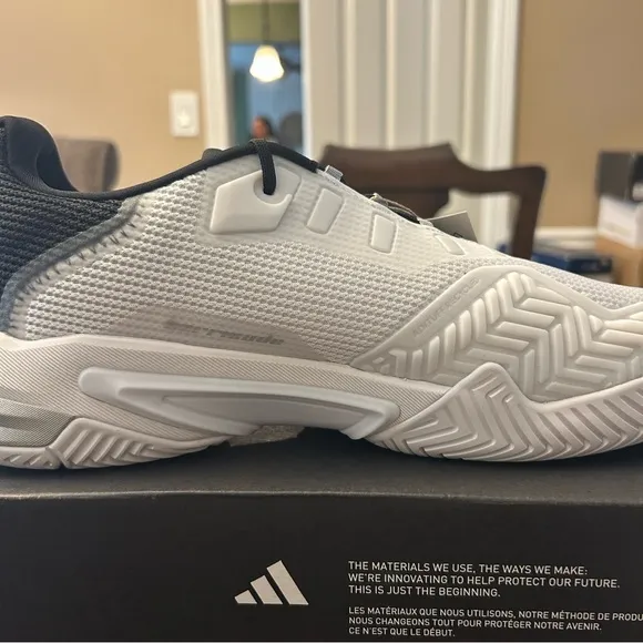 NWT Mens Adidas Barricade 13 M White and Black Tennis Shoes size (12)