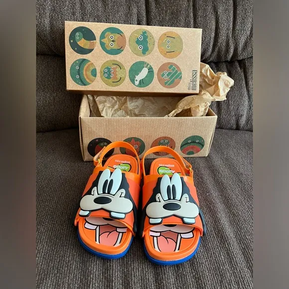 NWT MINI MELISSA Disney | Mickey   Friends Goofy Beach Slide  Sandals Sz 11T