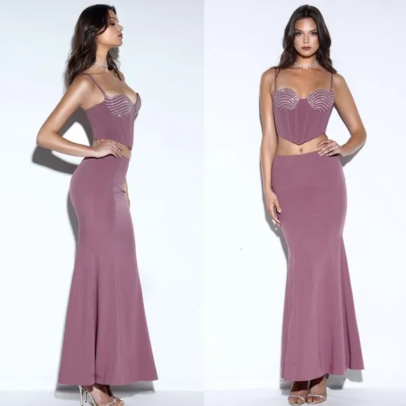 NWT Miss Circle Delice Mauve pale purple Flare mermaid style Maxi Skirt