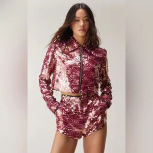 NWT Nasty Gal Premium Tailored Sequin Booty Shorts &amp; Cropped Jacket