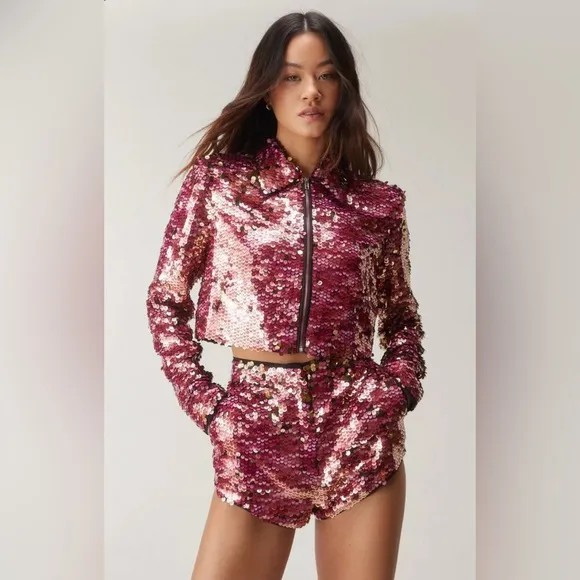 NWT Nasty Gal Premium Tailored Sequin Booty Shorts &amp; Cropped Jacket