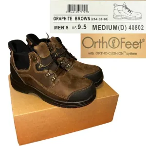 NWT OrthoFeet Graphite Hands Free Work Boots Brown Mens Size 9.5 Orthopedic