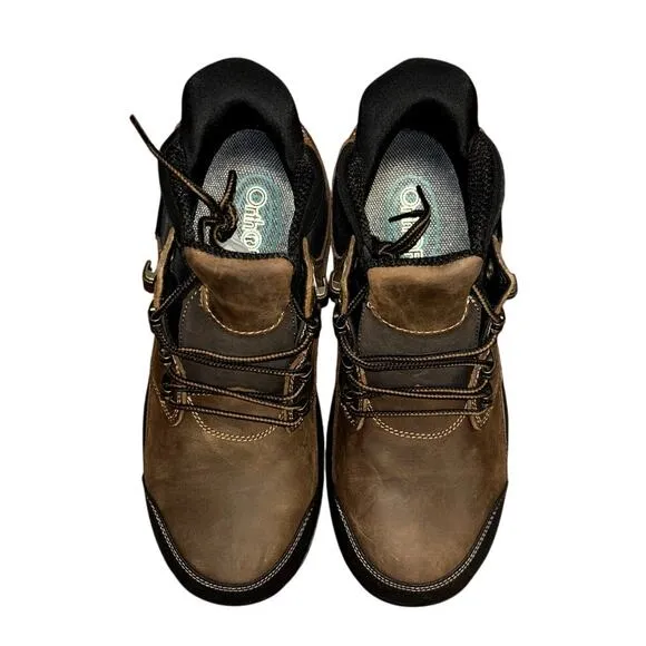 NWT OrthoFeet Graphite Hands Free Work Boots Brown Mens Size 9.5 Orthopedic