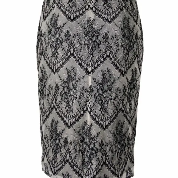 NWT Peruvian Connection Black/Pearl Lace Pencil Skirt w/Full Lining Size 10