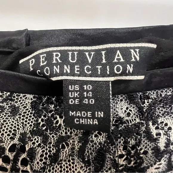 NWT Peruvian Connection Black/Pearl Lace Pencil Skirt w/Full Lining Size 10