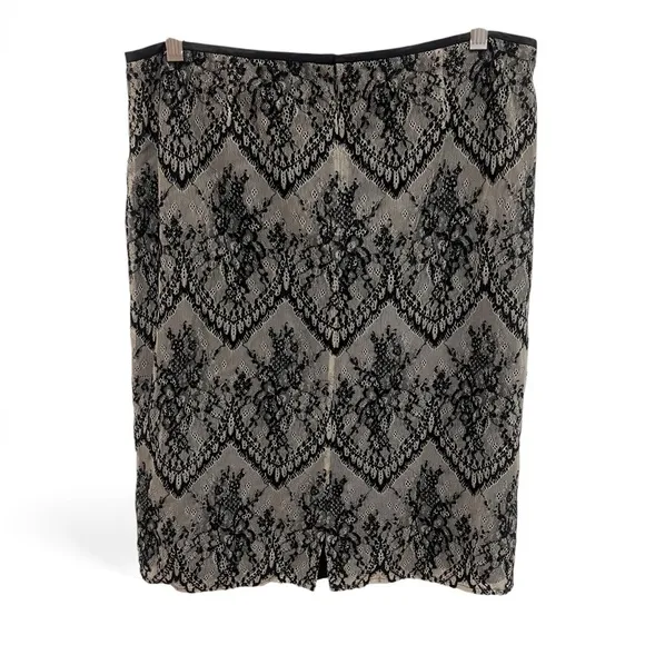 NWT Peruvian Connection Black/Pearl Lace Pencil Skirt w/Full Lining Size 10