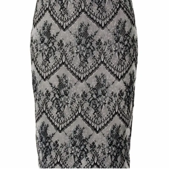 NWT Peruvian Connection Black/Pearl Lace Pencil Skirt w/Full Lining Size 10