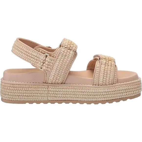 NWT Steve Madden Women's Bigmona Platform Sandals,Natural Raffia-Size 8