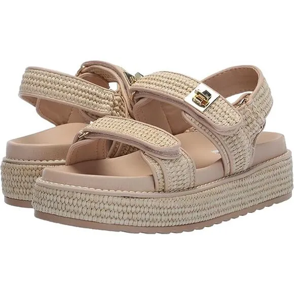 NWT Steve Madden Women's Bigmona Platform Sandals,Natural Raffia-Size 8