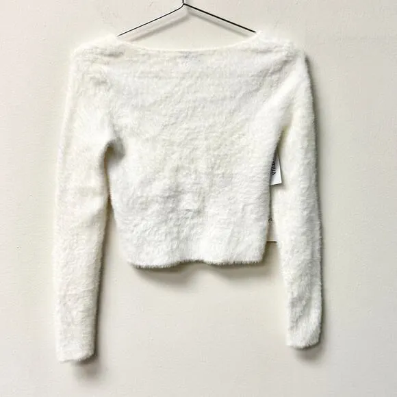 NWT Sunday Best Elsie Long Sleeve  Sweetheart-Neck Sweater White Women's Size XS