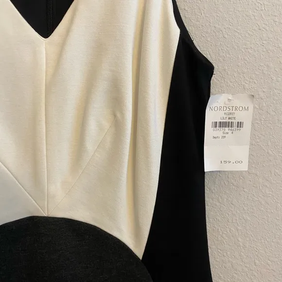 NWT Vince Camuto Size 4 black grey cream colorblock dress sleeveless