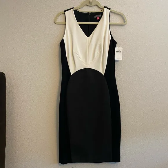 NWT Vince Camuto Size 4 black grey cream colorblock dress sleeveless