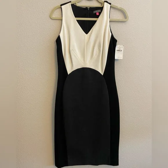NWT Vince Camuto Size 4 black grey cream colorblock dress sleeveless