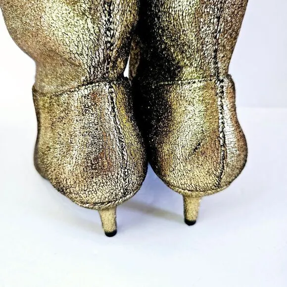 NWT ZARA Bloggers Favorite Gold Metallic Stretch Slouch Tall Kitten Heel Boots 6