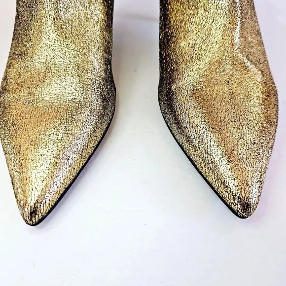NWT ZARA Bloggers Favorite Gold Metallic Stretch Slouch Tall Kitten Heel Boots 6