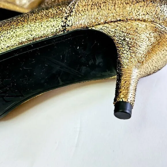 NWT ZARA Bloggers Favorite Gold Metallic Stretch Slouch Tall Kitten Heel Boots 6
