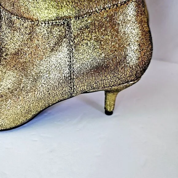 NWT ZARA Bloggers Favorite Gold Metallic Stretch Slouch Tall Kitten Heel Boots 6