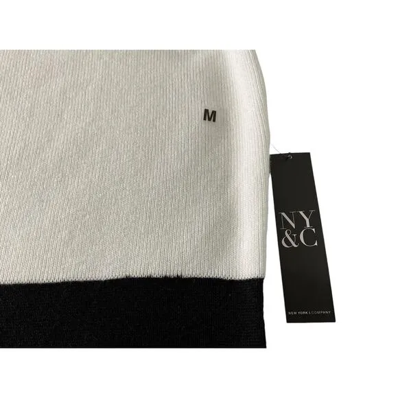 NY&amp;C Colorblock Sweater Dress Medium Cream Black Beige Knit New