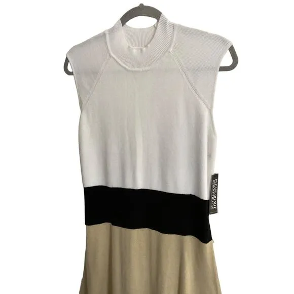 NY&amp;C Colorblock Sweater Dress Medium Cream Black Beige Knit New
