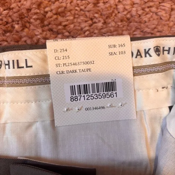 Oak Hill Dark Taupe Microfiber Pleated Pants Men’s Size 44x30 NEW
