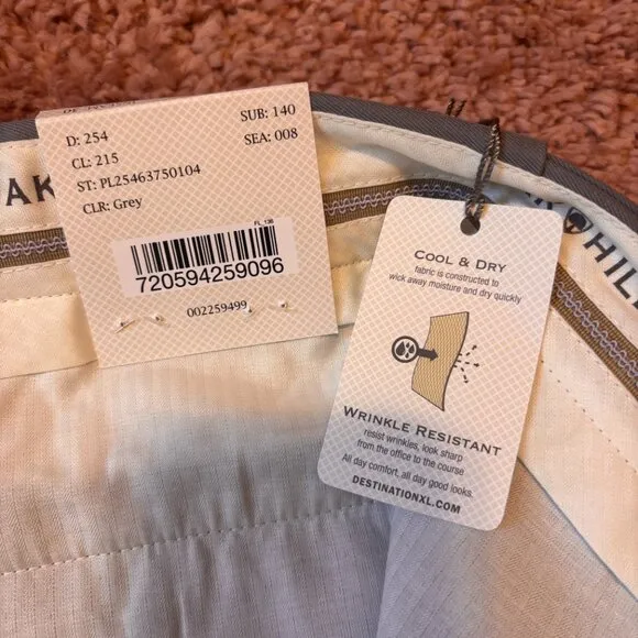 Oak Hill Grey Microfiber Pleated Pants Men’s Size 44x30 NEW