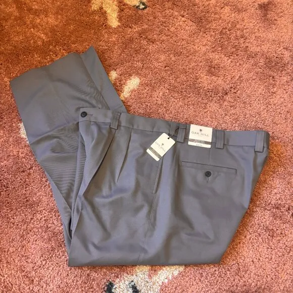 Oak Hill Grey Microfiber Pleated Pants Men’s Size 44x30 NEW
