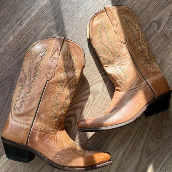 Old West Jama Women’s Snip Toe Fashion Western Boots Brown 9.5