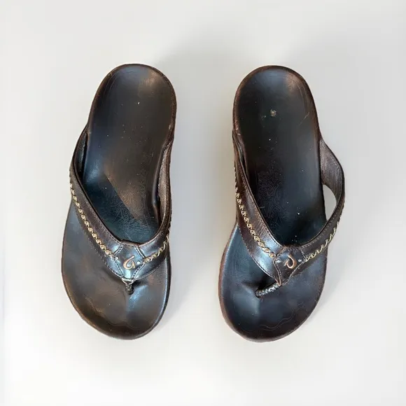 Olukai Mea Ola Leather Sandals - Dark Java - Size 10 Men's