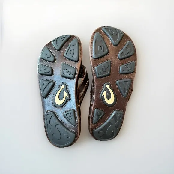 Olukai Mea Ola Leather Sandals - Dark Java - Size 10 Men's