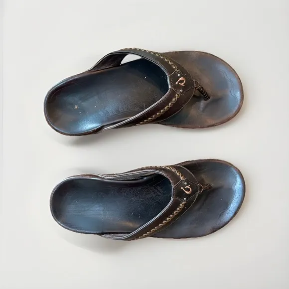 Olukai Mea Ola Leather Sandals - Dark Java - Size 10 Men's