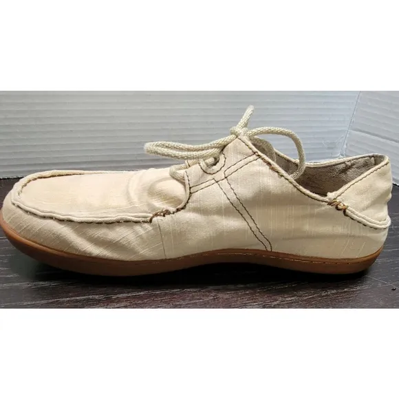 Olukai Ohana Sneaker Twill Men's Size 9.5 M US Beige Comfort Canvas Shoes