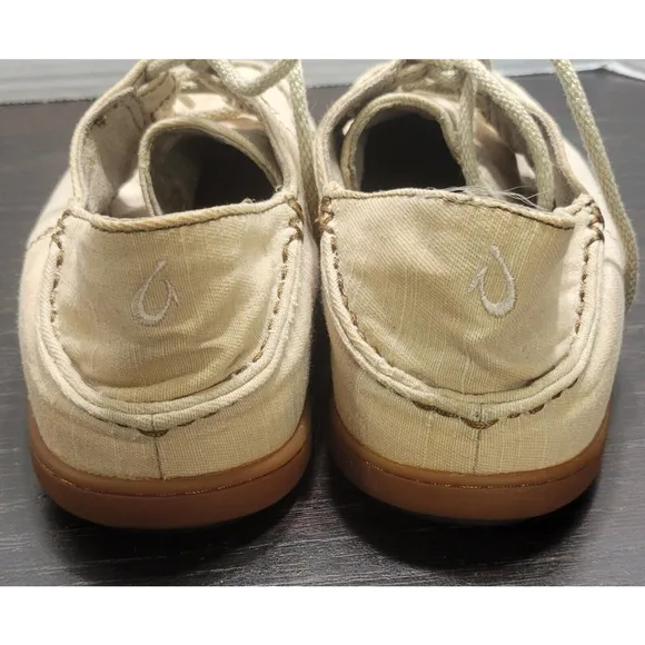 Olukai Ohana Sneaker Twill Men's Size 9.5 M US Beige Comfort Canvas Shoes