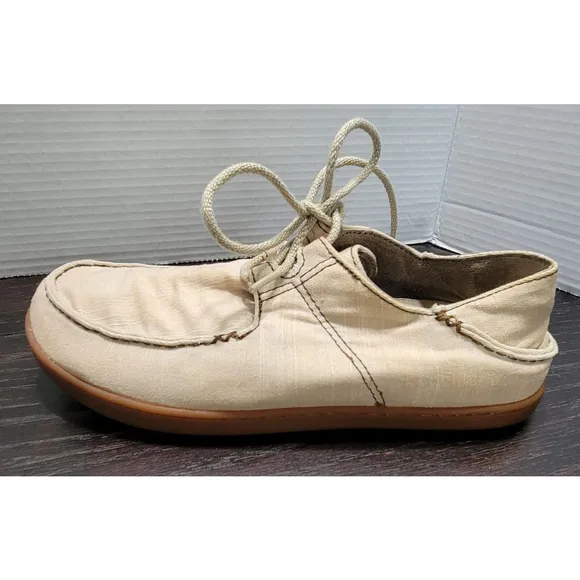 Olukai Ohana Sneaker Twill Men's Size 9.5 M US Beige Comfort Canvas Shoes