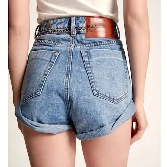 ONE TEASPOON High Waist Bandit Denim Shorts Concho Button Blue Boho REVOLVE