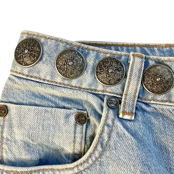 ONE TEASPOON High Waist Bandit Denim Shorts Concho Button Blue Boho REVOLVE