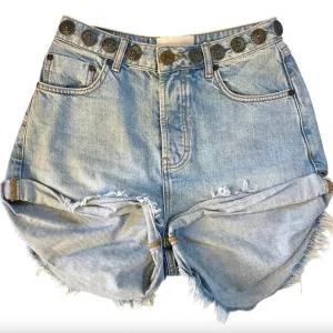 ONE TEASPOON High Waist Bandit Denim Shorts Concho Button Blue Boho REVOLVE