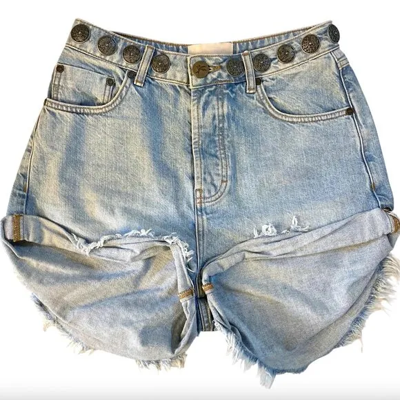 ONE TEASPOON High Waist Bandit Denim Shorts Concho Button Blue Boho REVOLVE