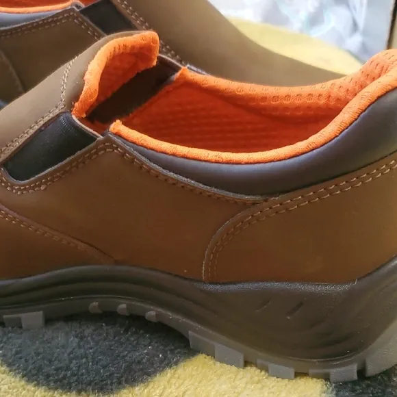 Orange and Brown Slip-On Work Boots with Rugged Sole