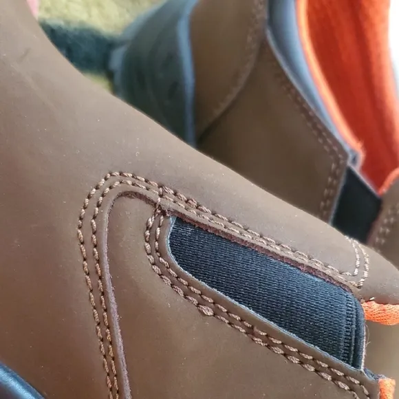 Orange and Brown Slip-On Work Boots with Rugged Sole