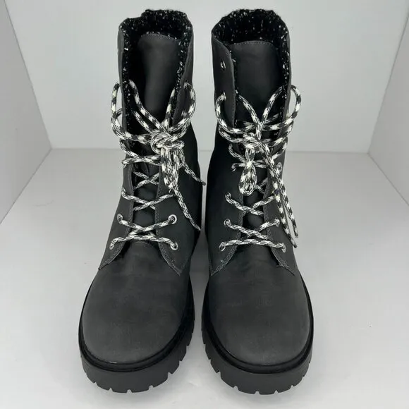 Orthofeet Womens Gray Faux Suede Lace Up Mid-Calf Size 11 Sherling Style Boots