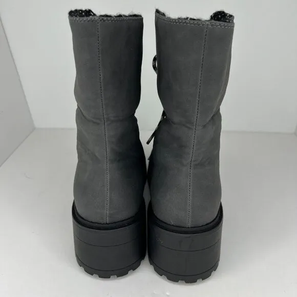 Orthofeet Womens Gray Faux Suede Lace Up Mid-Calf Size 11 Sherling Style Boots
