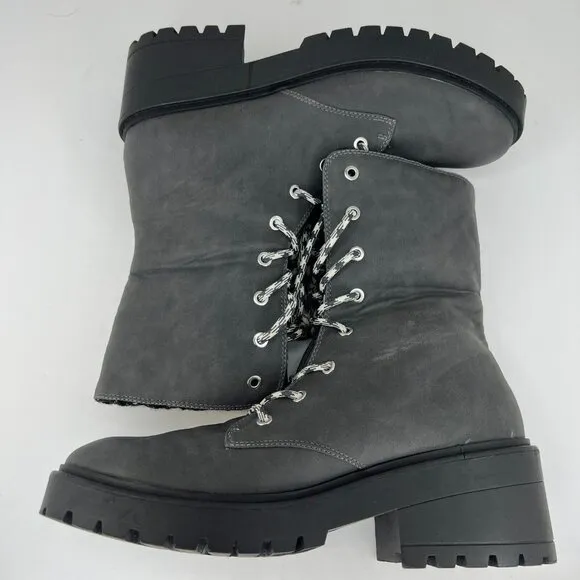 Orthofeet Womens Gray Faux Suede Lace Up Mid-Calf Size 11 Sherling Style Boots