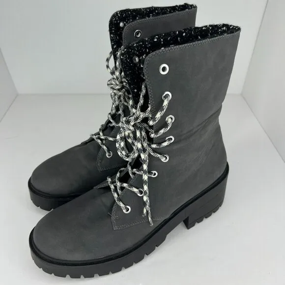 Orthofeet Womens Gray Faux Suede Lace Up Mid-Calf Size 11 Sherling Style Boots