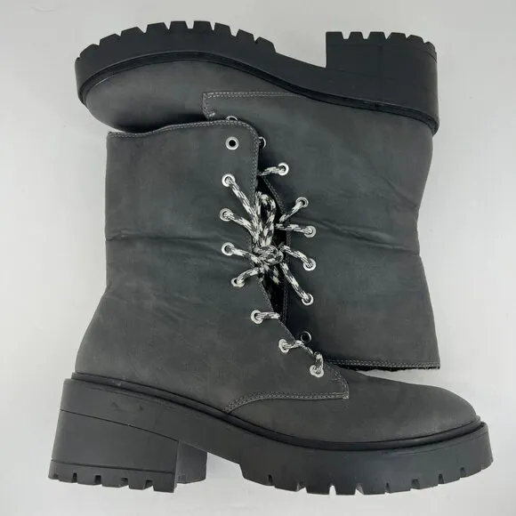 Orthofeet Womens Gray Faux Suede Lace Up Mid-Calf Size 11 Sherling Style Boots