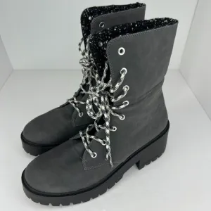 Orthofeet Womens Gray Faux Suede Lace Up Mid-Calf Size 11 Sherling Style Boots
