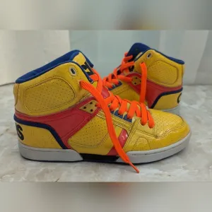 Osiris Woman's Neon Yellow Orange Blue High-Top Skate Shoes NYC Size 10
