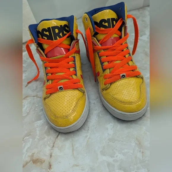 Osiris Woman's Neon Yellow Orange Blue High-Top Skate Shoes NYC Size 10